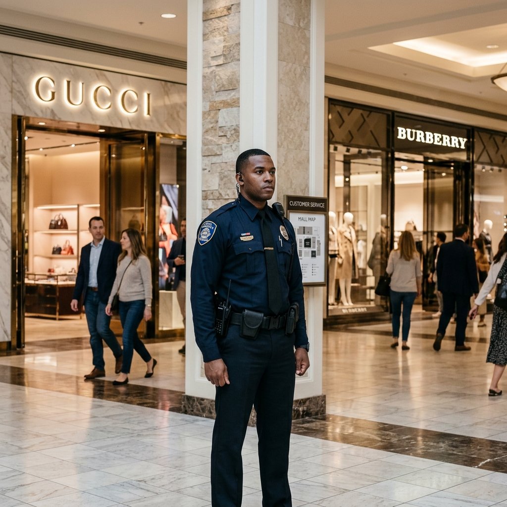 Retail Security Guard standing inside shopping center